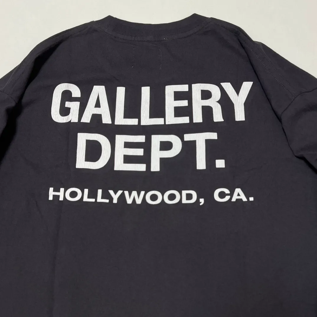 GALLERY DEPT. SOUVENIR L/S TEE Black Basic English Logo Long Sleeves Washed Black S-XL Heavy Washed Vintage Cylindrical Seamless Linen Cotton Fabric